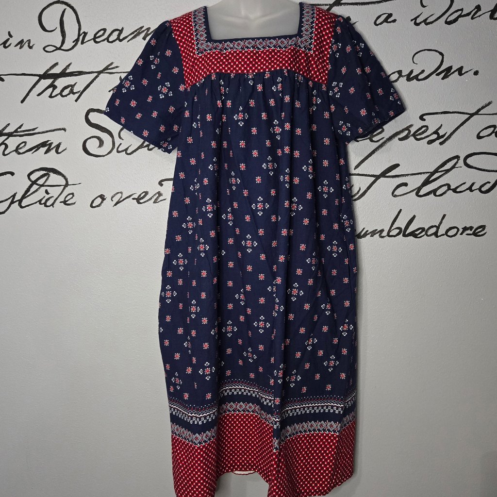 Expressions Rich Floral Lounge Dress With Pockets, Navy, Xl